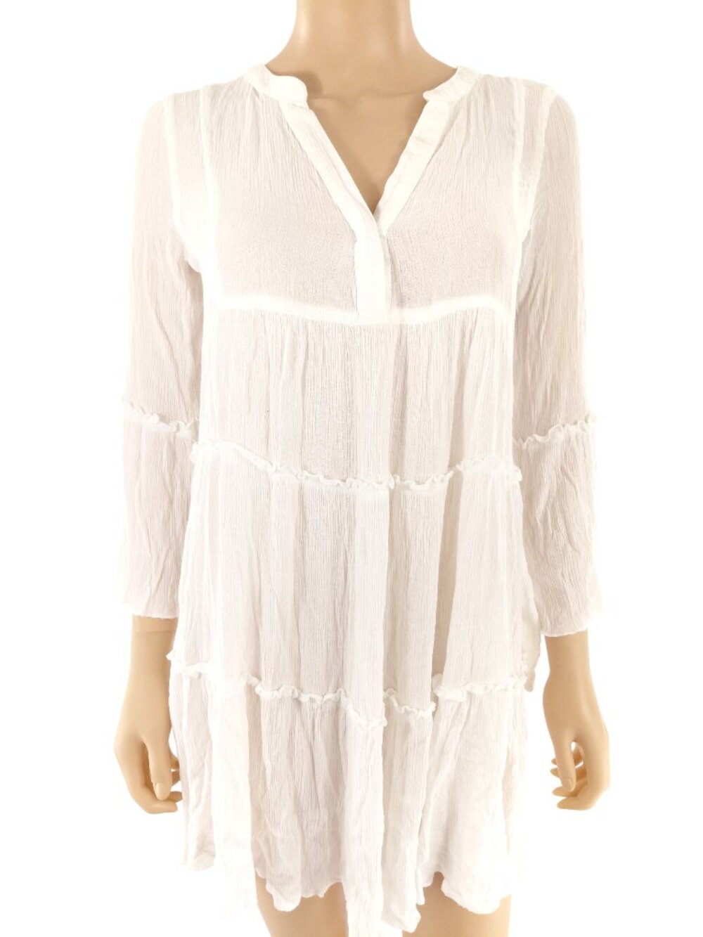 ELAN Mini Dress Tunic LS Crushed Gauze Tier S